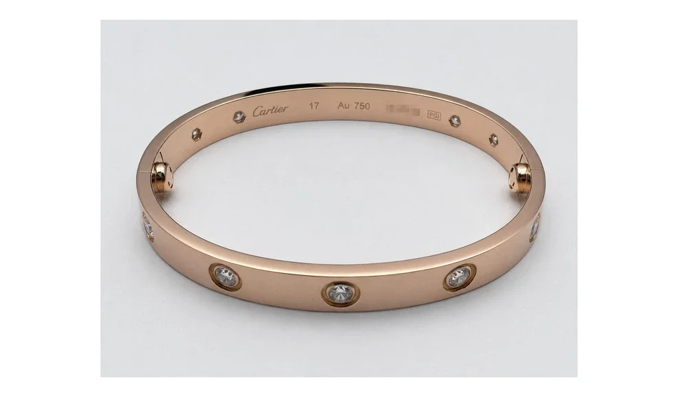 Cartier Love Bracelet Classic Model 10 Diamond 18K Rose Gold Size 17